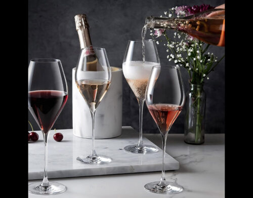 BENETI Modern Wine Glasses (Set of 4) 14 Ounces - Large Capacity, Tall Wine Glass, Drinking Glass for Wine, Champagne Flute Glasse